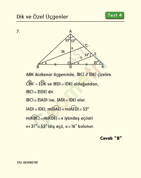 ikizkenar üçgen soru çözümlü test